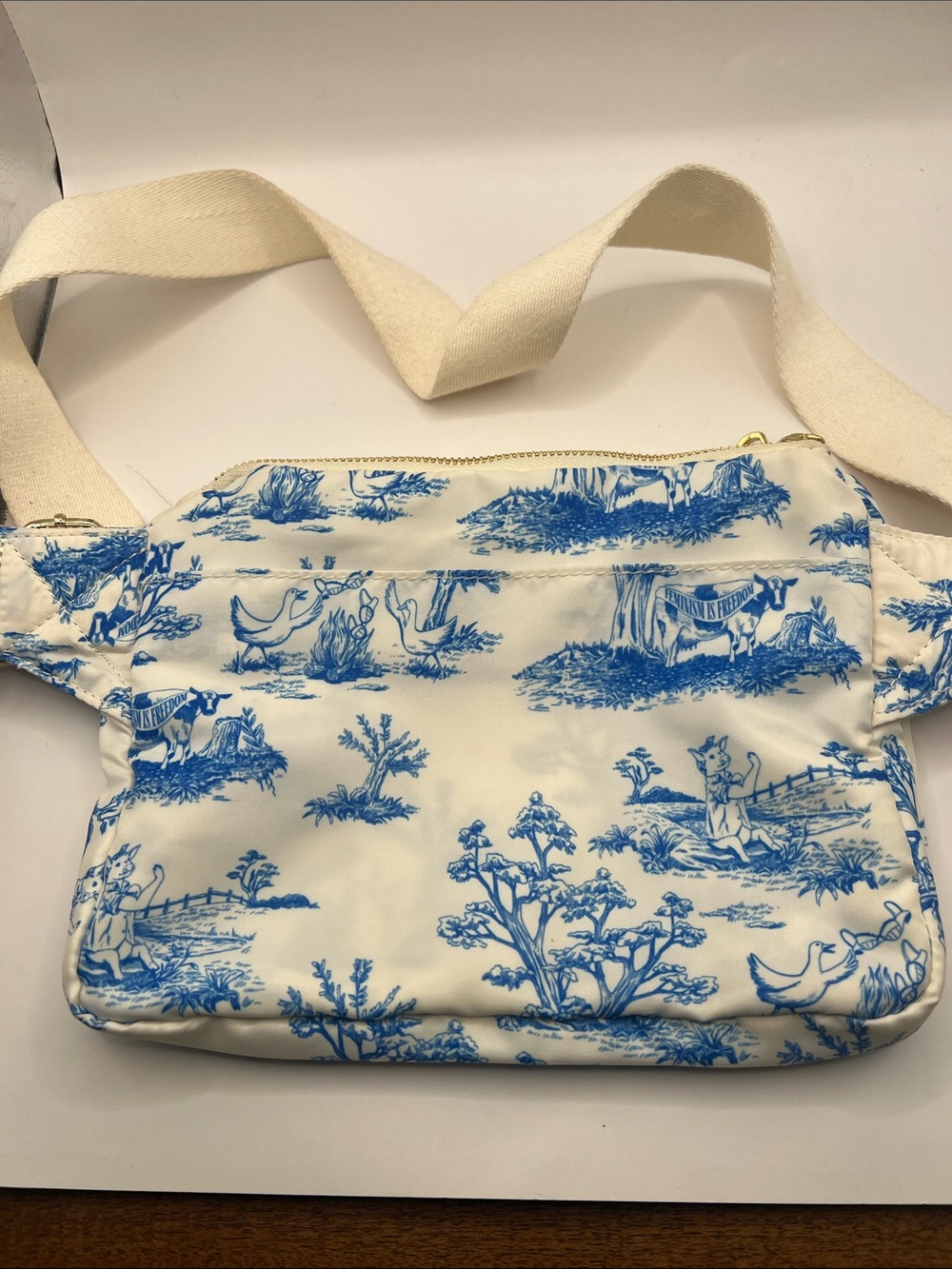 STATE Blue Toile Print Crossbody Bag with Cream Strap - Picture 5 of 6
